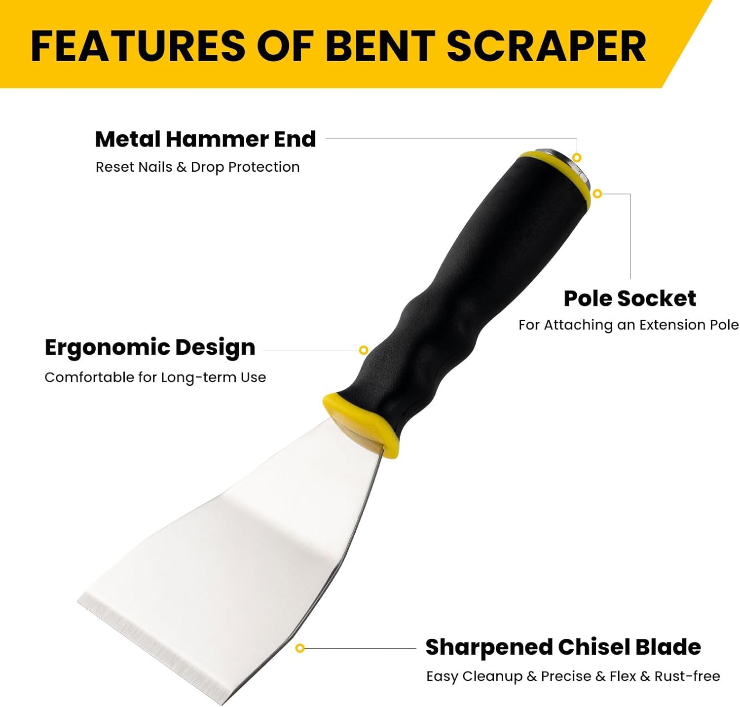 Mister Rui 3" Bent Scraper Heavy Duty Stainless Steel Paint Scraper with Hammer gallery
