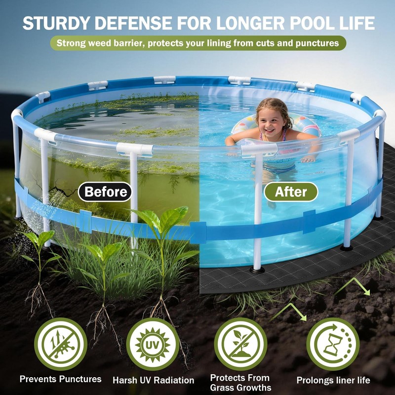 8FT Round Pool Liner Pad - Waterproof Mat for Above Ground Pools, Debris Protect gallery