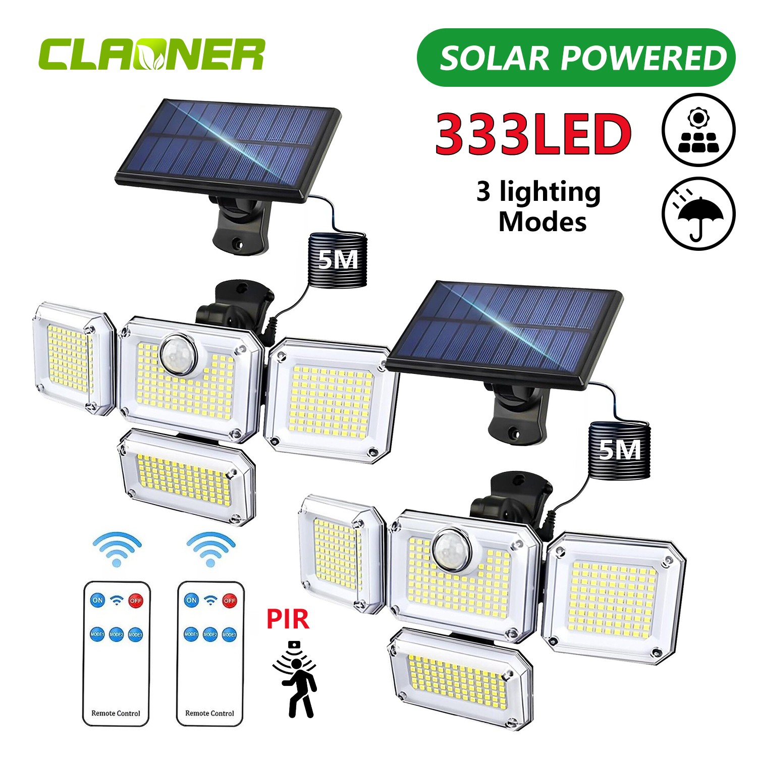 2 Pack Solar Security Outdoor 3000LM LED Motion Sensor Lights IP65 Waterproof US gallery