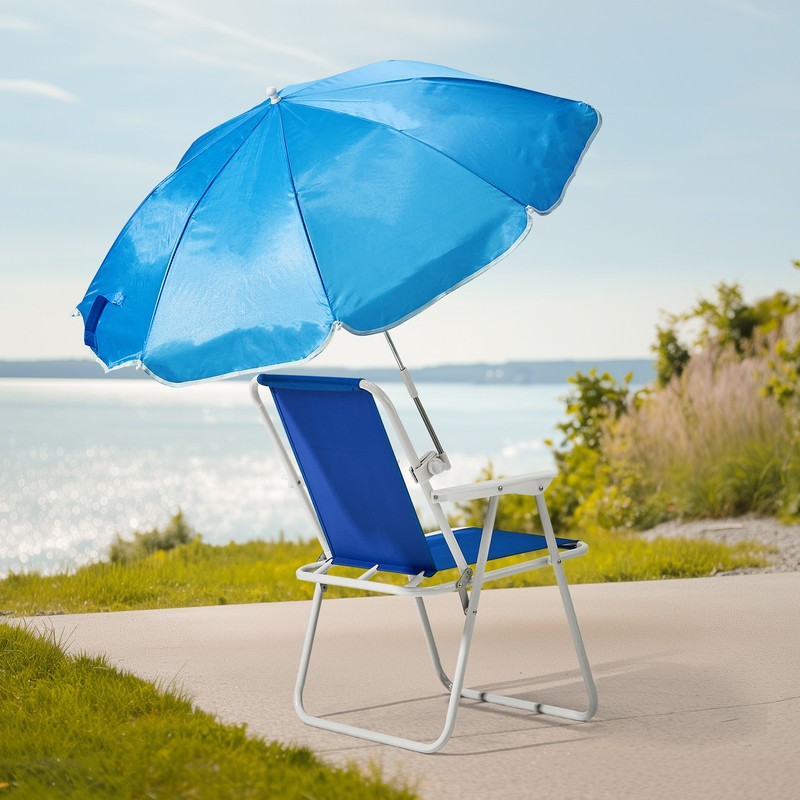 Protable Folding Blue Beach Chair 1 Piece with Umbrella 265LBS Capacity Outdoor gallery
