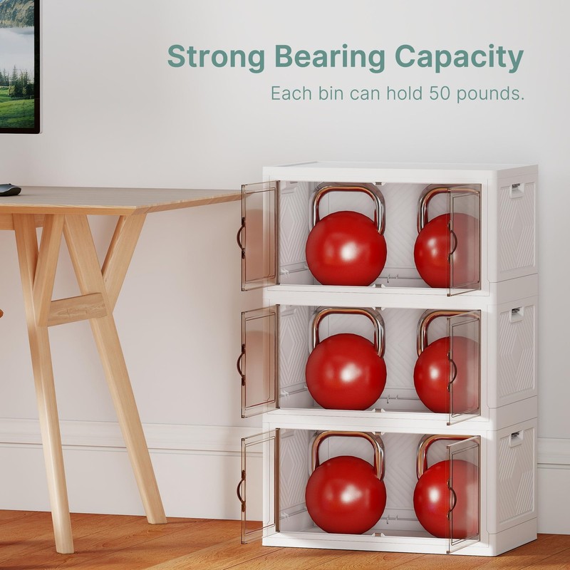 144QT Lockable Storage Bins with Lids - Stackable Storage Cabinet with Doors ... gallery