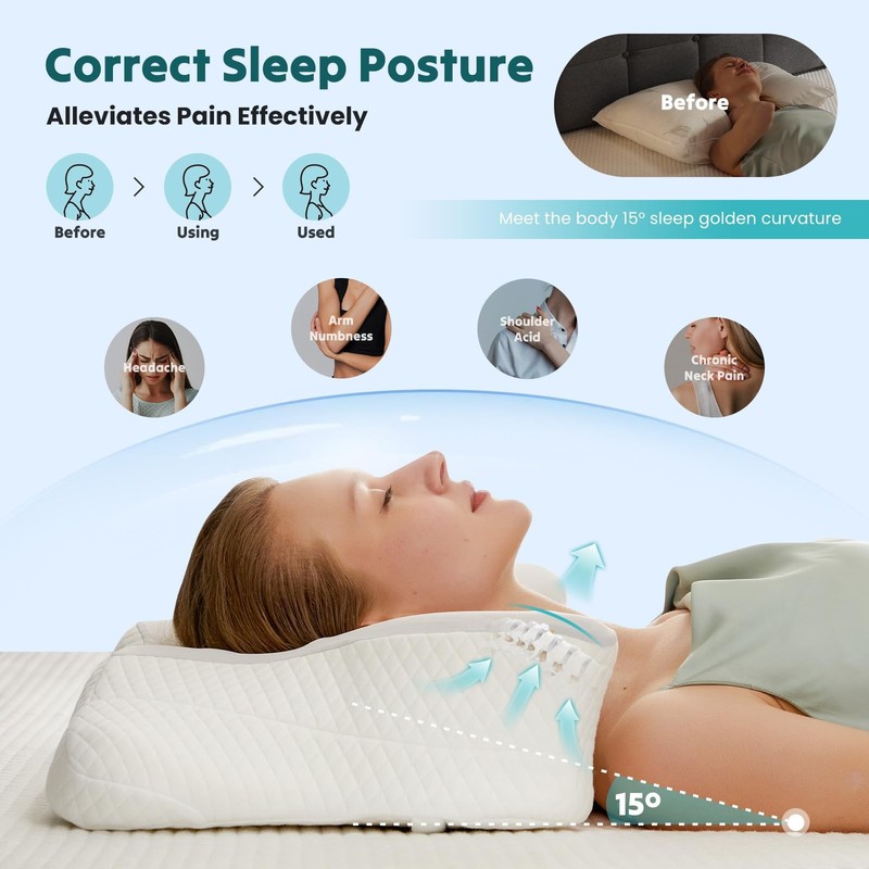 Ergonomic Cervical Memory Foam Neck Pillow Cooling Orthopedic Support Queen gallery