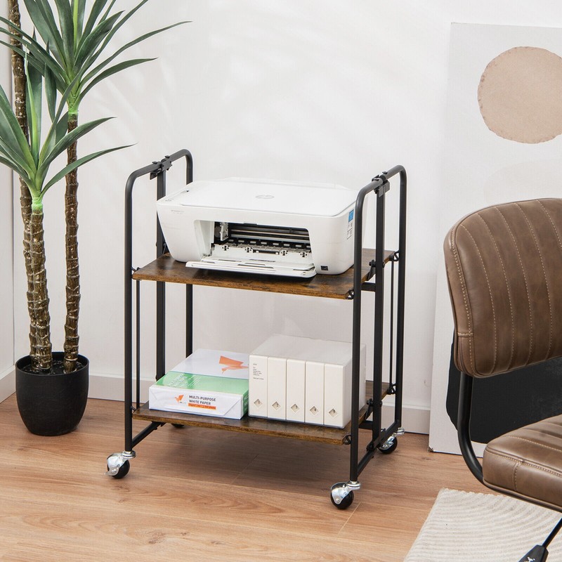 2-Tier Folding Bar Cart Kitchen Serving Island Utility Cart Storage Shelves gallery