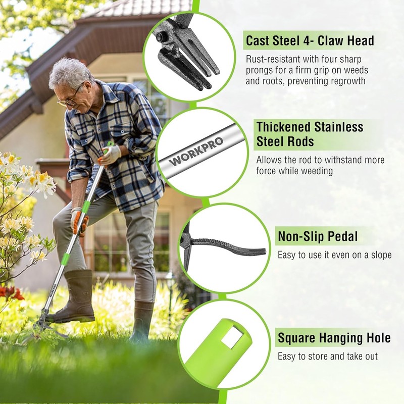 WORKPRO 44" Stand Up Weeder Puller w/Long Handle 4 Claw Garden Root Remover Tool gallery