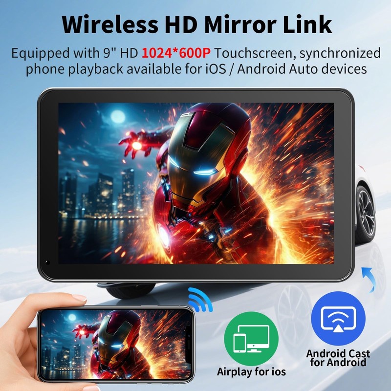 CarPlay Screen for Car, 9'' Wireless CarPlay & Android Auto - Smart Portable ... gallery