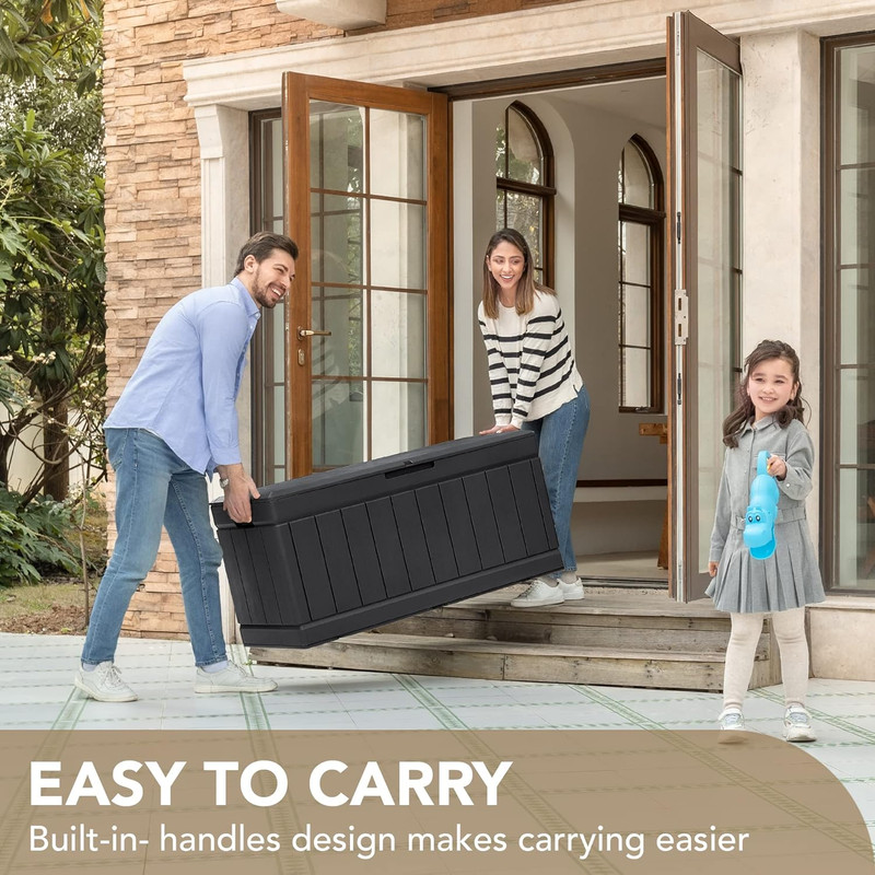 85 Gallon Deck Box Lockable Resin Outdoor Storage Box Waterproof Outdoor Contain gallery