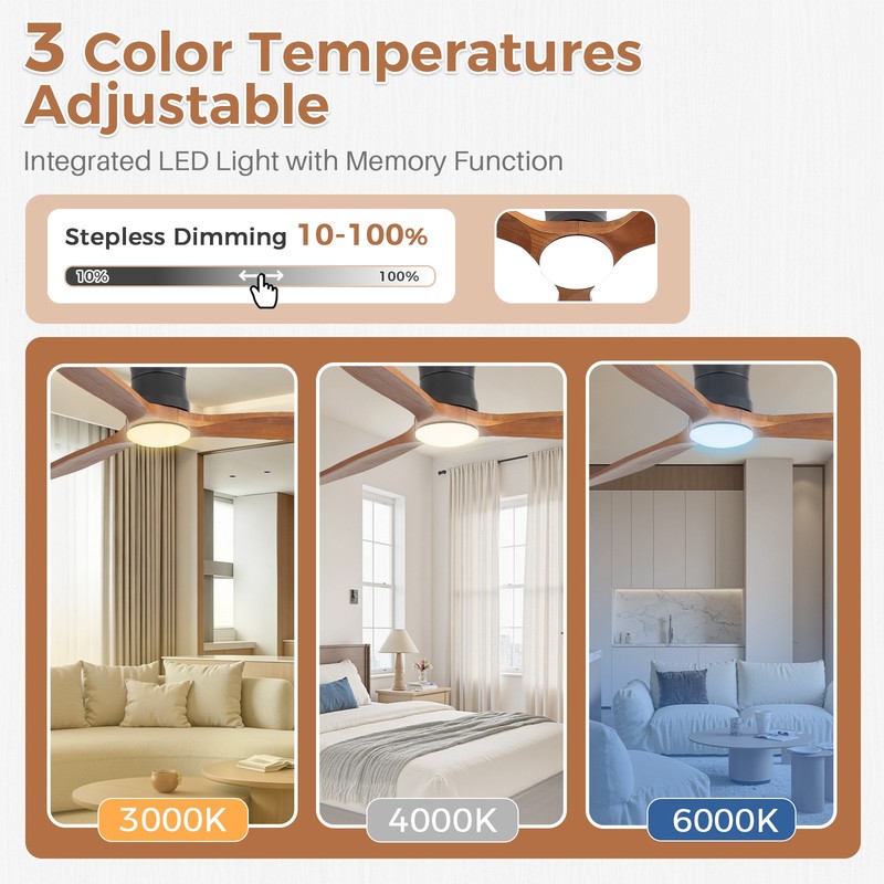 Low Profile Ceiling Fan with Light & Remote Control & 3 Wood Blade 3CCT Dimmable gallery