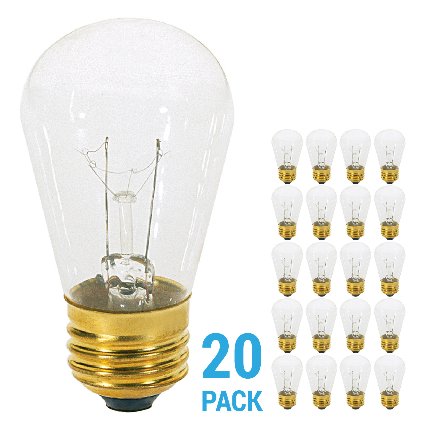 20 Pack CLEAR Patio String Light Sign Bulb 120V 11W S14 Medium E26 Base 11S14/CL gallery