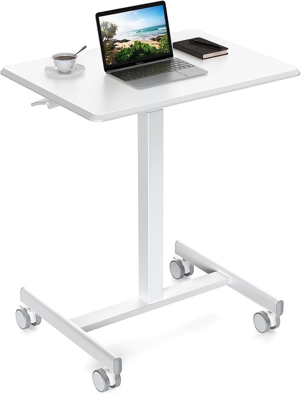 Mobile Small Standing Portable Rolling Laptop Sit Stand Desk with Lockable Wheel gallery