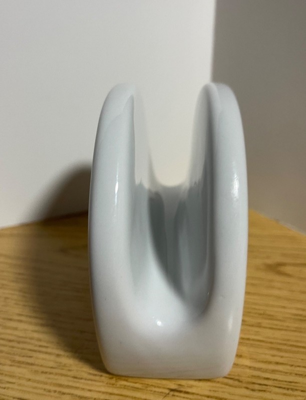 White Glossy Ceramic Napkin Holder With Gold Accent Lines Vintage 80s gallery