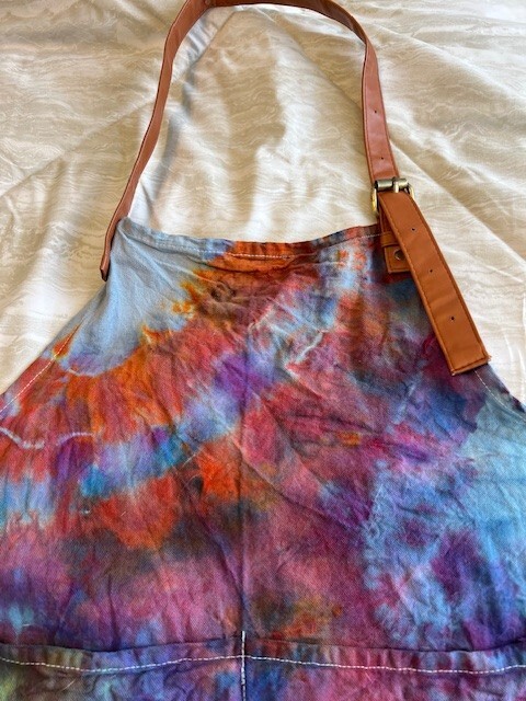 Hand Tie Dyed/Hand Geode Tied Canvas Apron with Faux Leather Trimmed - Rainbow gallery