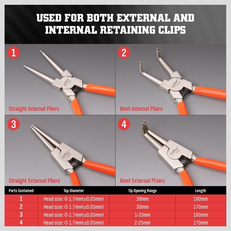 4-piece Snap Ring Pliers Set 7-inch Internal/External Circlip Plier Heavy Duty gallery