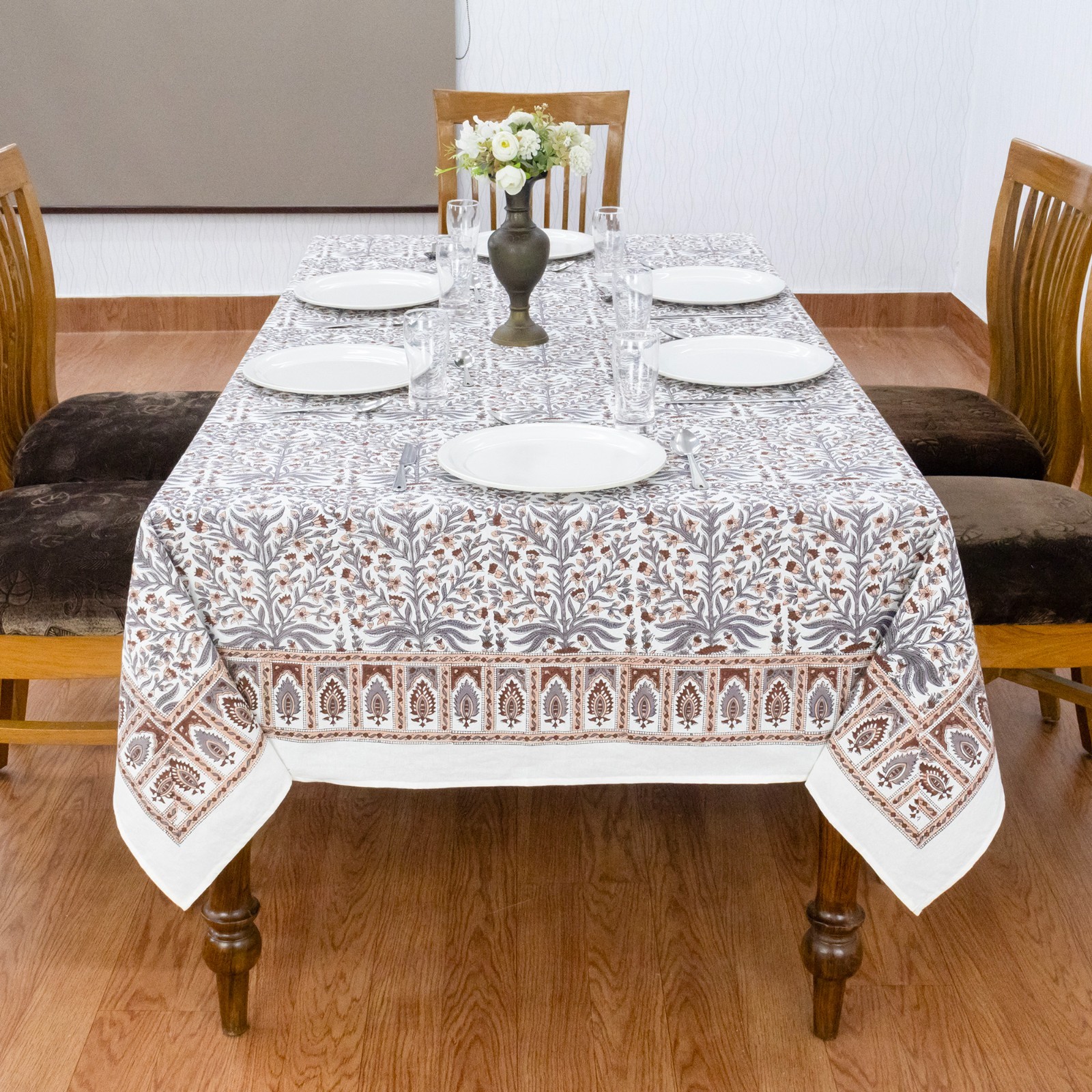 Dining Tablecloth, Cotton Table Cover, Wedding Gift, Block Printed Linens gallery