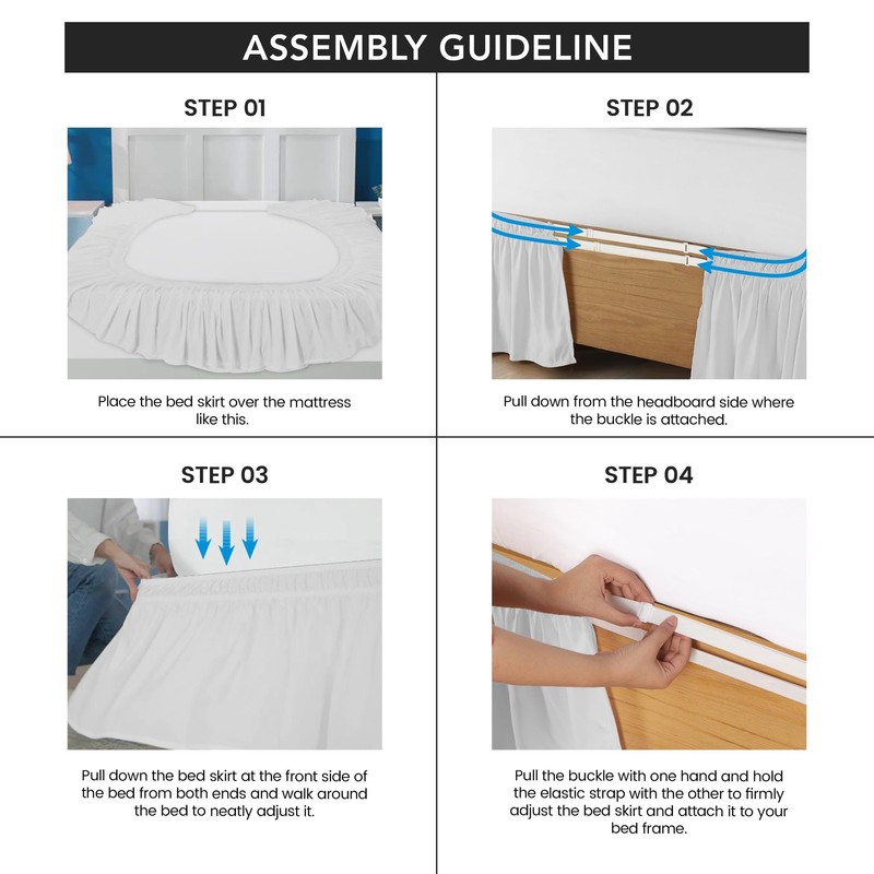 Adjustable Wrap Around Ruffle King Size Bed Skirt Elastic Fit gallery
