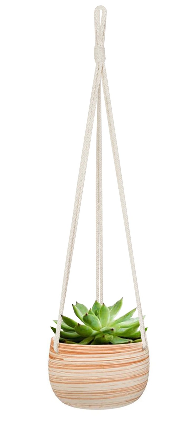 Mkono Ceramic Hanging Planter Macrame Plant Holder 5 Inch 21 1/4", Burlywood gallery