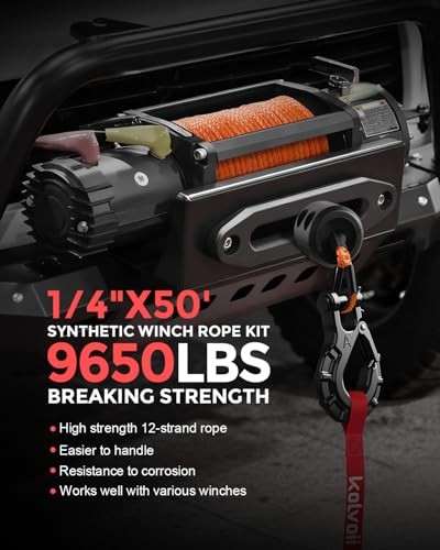 Synthetic Winch Rope Kit 9,650lbs Winch 1/4" x 50ft Orange Rope, Black Hook gallery