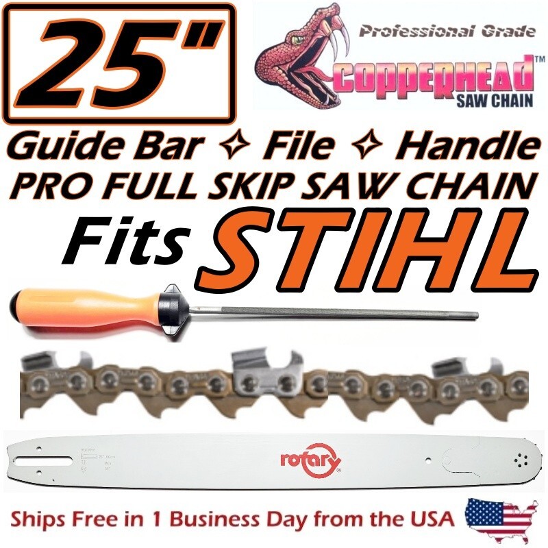 COPPERHEAD 25" PRO BAR, FULL SKIP SAW CHAIN & FILE -STIHL 33RSF-84 MS311 - MS661 gallery
