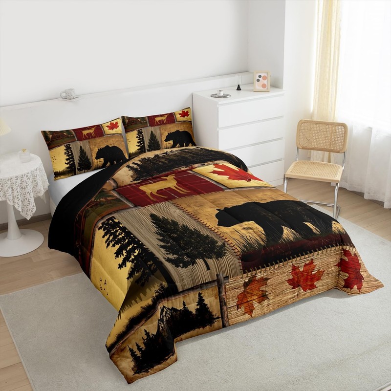 Erosebridal Patchwork Rustic Cabin Comforter Set Kingwoodland Animal Deer Bear gallery