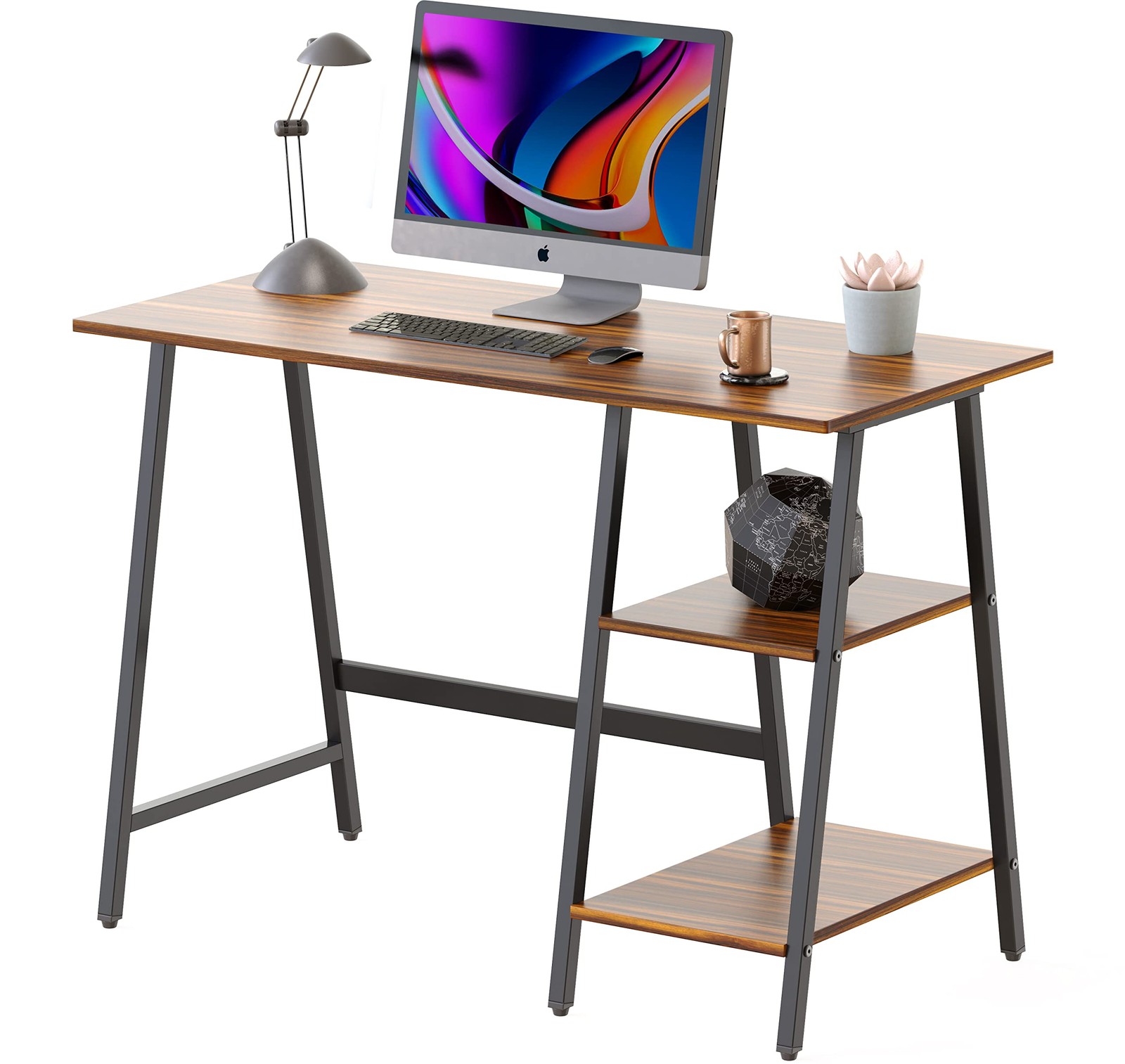 Shw 43-Inch Home Office Trestle Computer Desk Open Storage Shelves Walnut gallery