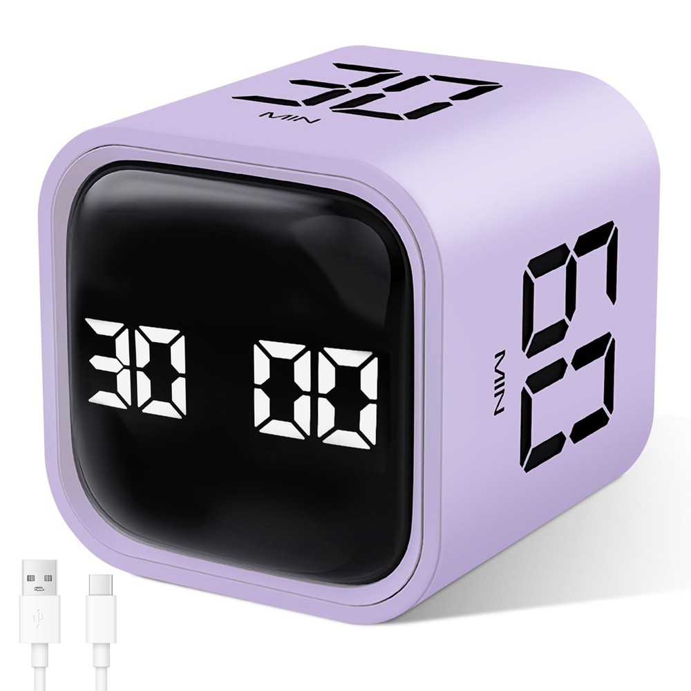 GuDoQi Multi-Function Cube Timer, 5/10/30/60 Min & Custom Count Down, Purple