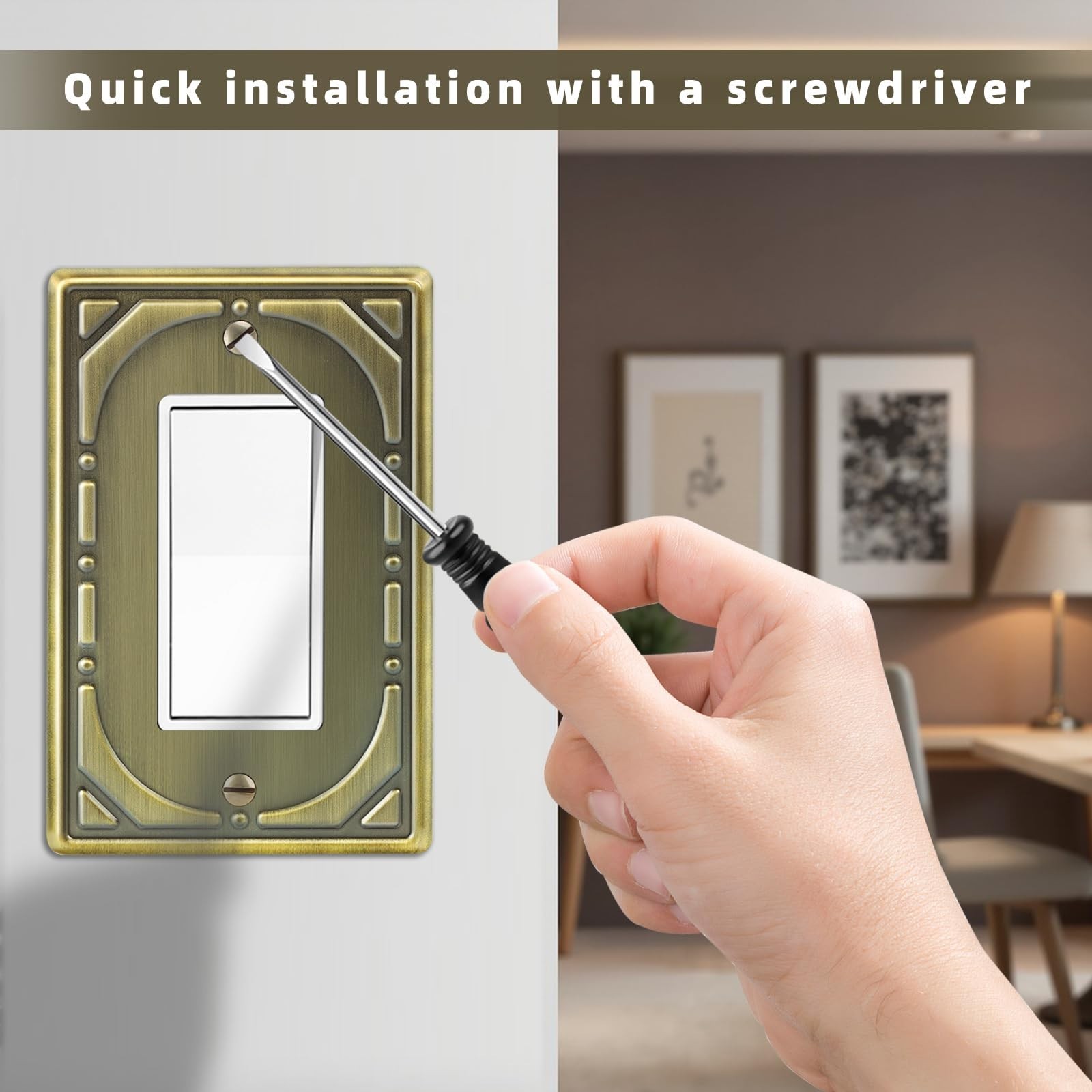 6 Pack Single Decorator Switch Covers Wall Plate, Antique Brass Decorative Ro... gallery