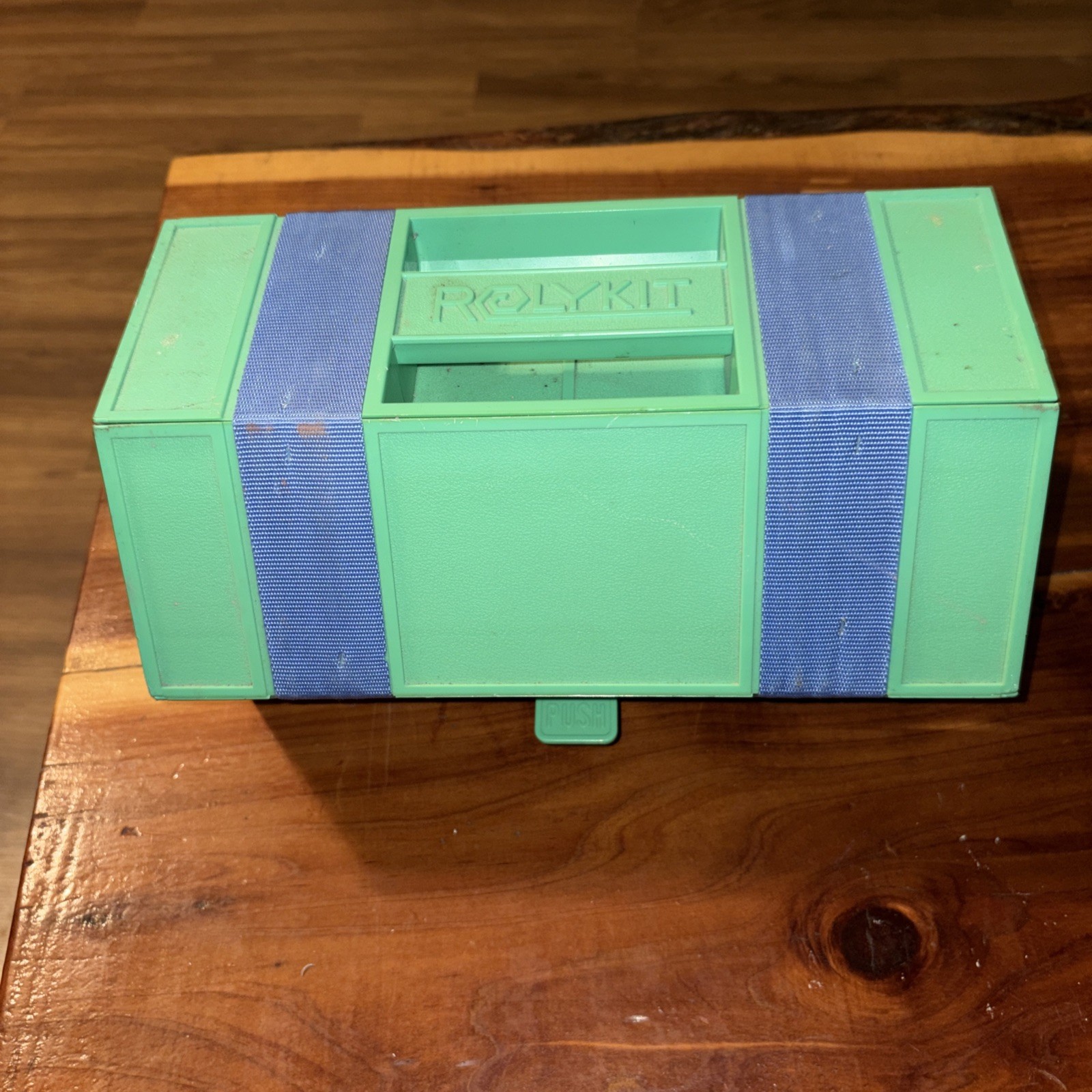 Vintage Rolykit Green Blue Tool Box Craft Fishing Sewing Organizer Portable gallery