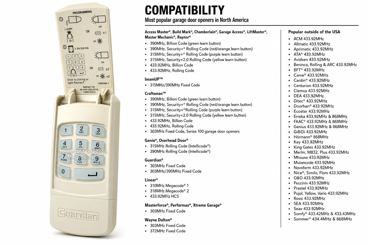 Guardian UWK Wireless Keypad for Rolling & ARC, BFT®, Came®, Cardin®, Centurion gallery