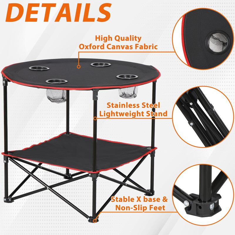 28" Portable Folding Picnic Table Canvas Beach Table for Outdoor Camping Black gallery