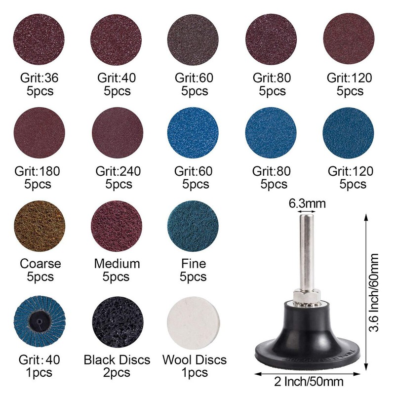 71PCS 2" Roll Lock Sanding Discs Set W/ 1/4 Holder Die Grinder Quick Change Disc gallery
