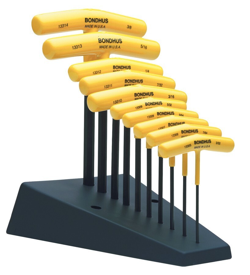 Bondhus 10pc T Handle Hex Wrench Set SAE Standard Inch USA MADE 3/32-3/8in 13390 gallery