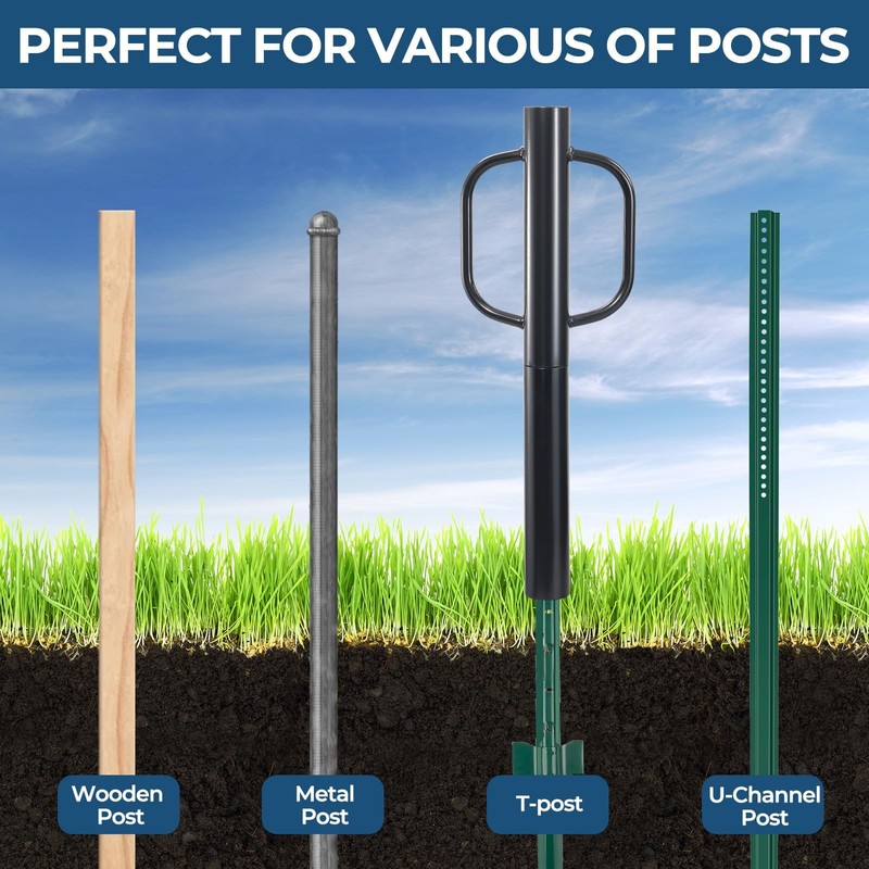 Fence Post Driver 19LB T Post Rammer Heavy Duty Black 2.7 Inch Inner Diameter Ma gallery