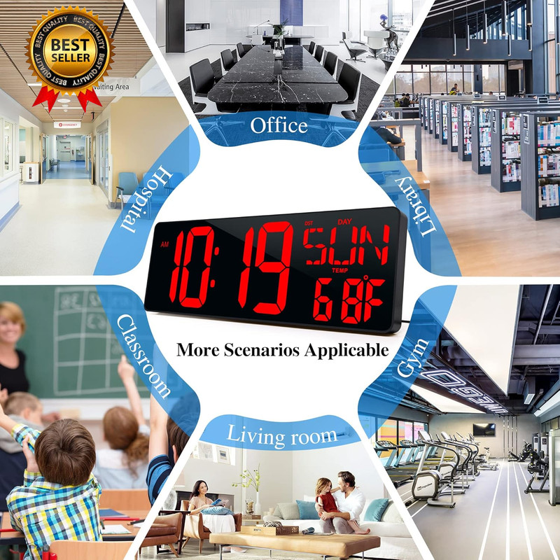 17.2" Large Digital Wall Clock Large Display with Remote Control | Timer with Te gallery