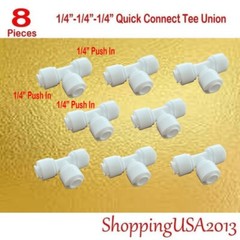 8 Pcs Quick Connect Tee Union Fitting 1/4″ Push In Connector Water Filter RO BSP