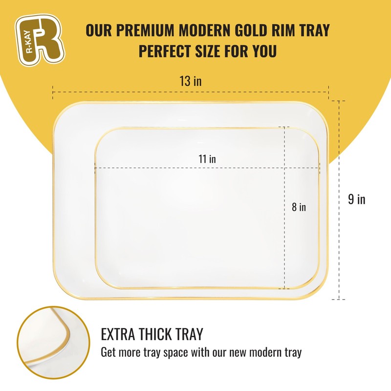 Plastic Serving Trays 3 Pack White And Gold 8x11 Inch Rectangular Party gallery