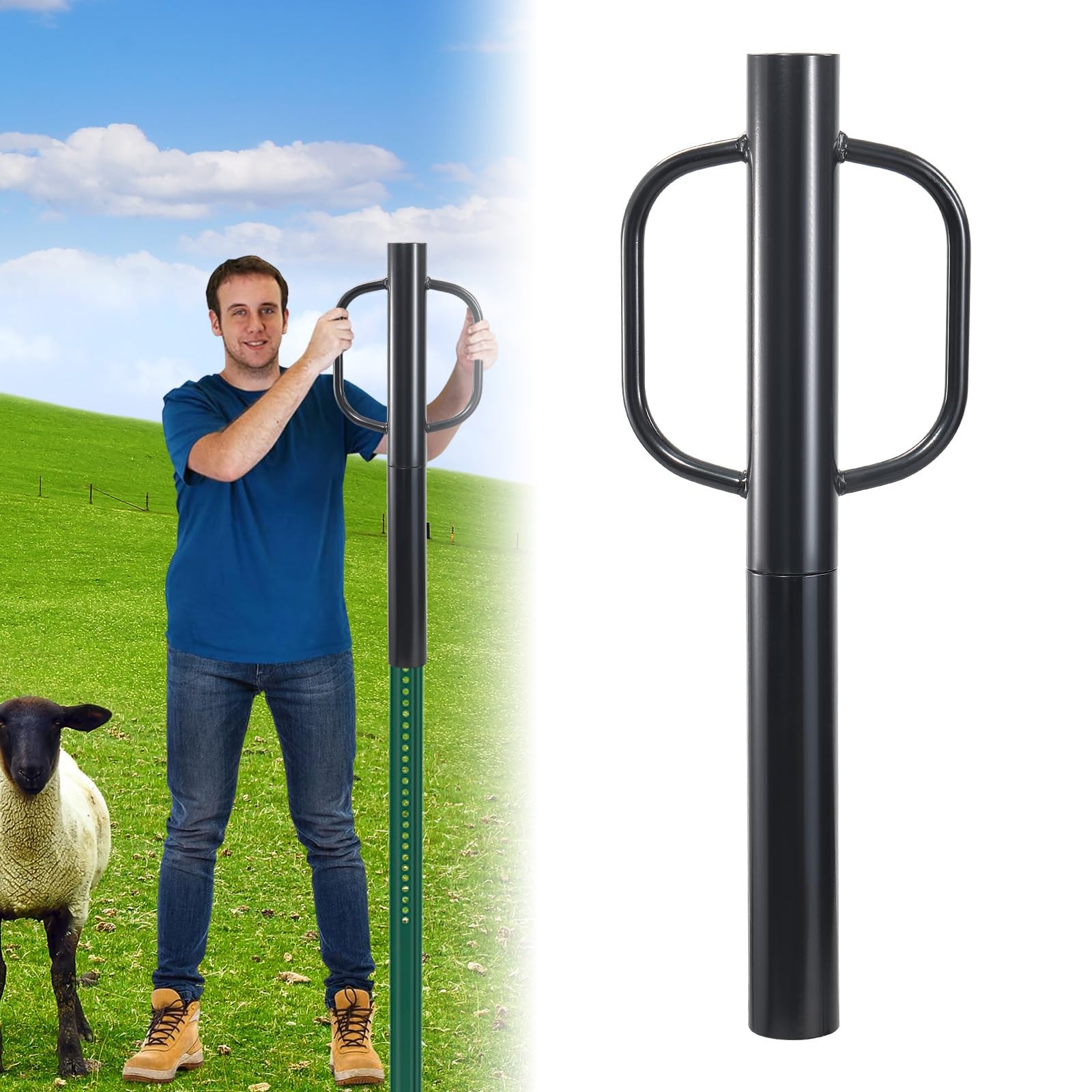 Fence Post Driver 19LB T Post Rammer Heavy Duty Black 2.7 Inch Inner Diameter Ma gallery