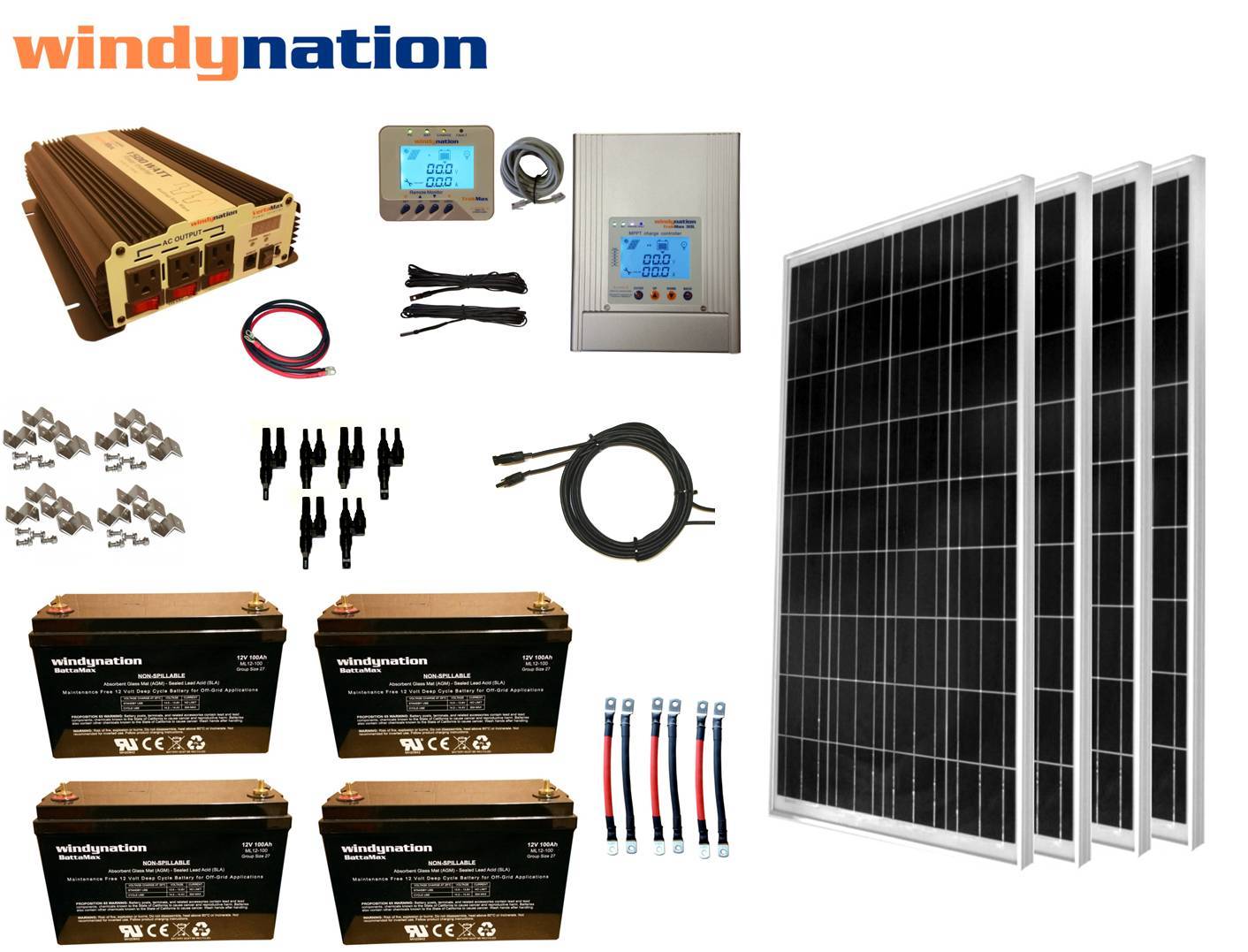 400W 12V MPPT Solar Panel Kit + Power Inverter + AGM Battery RV Boat Off Grid gallery