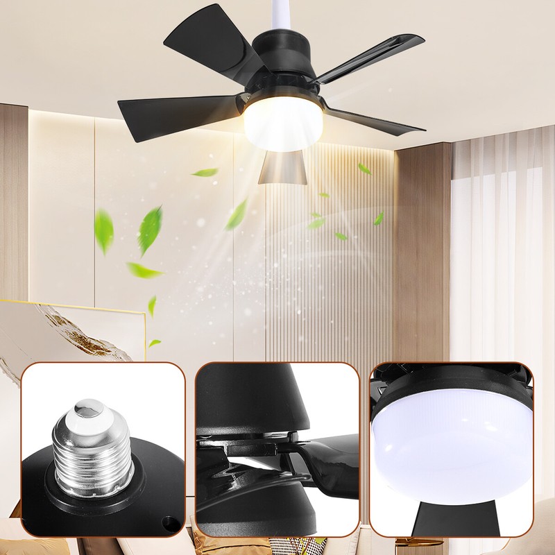 2 In 1 E27 Ceiling Socket Fan 30W with Dimmable LED Light Remote Control 3 Speed gallery