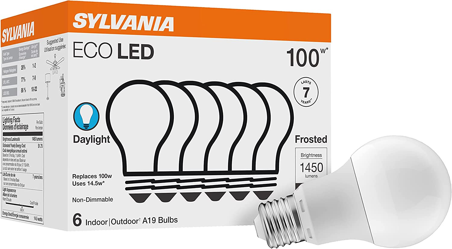 SYLVANIA ECO LED Light Bulb, A19, 100W Equivalent, Efficient 14.5W, 7 Year, 1450 gallery