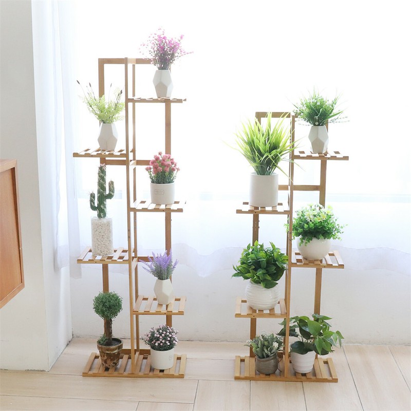 Various Bamboo Plant Stand Rack Multi Wood Shelves Bonsai Flower Display Storage gallery