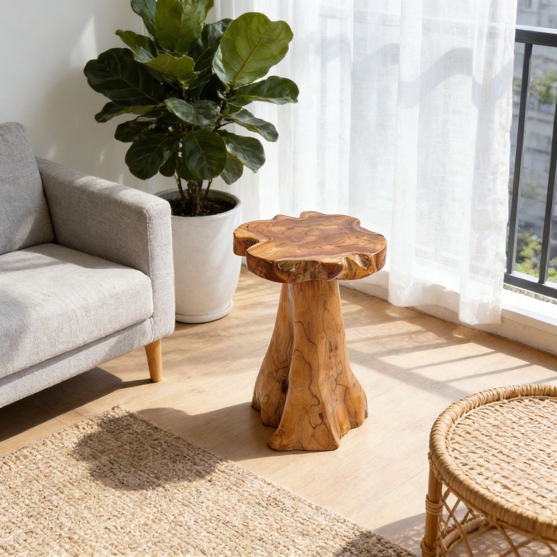 Rustic Teak Tree Stump Table – Live Edge Side Table or Stool, Natural Wood, Gift gallery