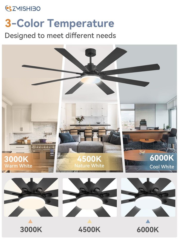 72 Inch Ceiling Fan LED Remote Control Reversible DC Motor Black Large gallery