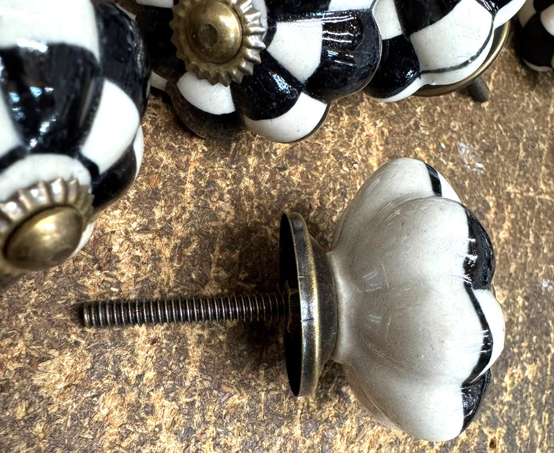 2 Checkered Ceramic Courtly Check Knobs Cabinet Pulls Furniture Hardware Childs gallery