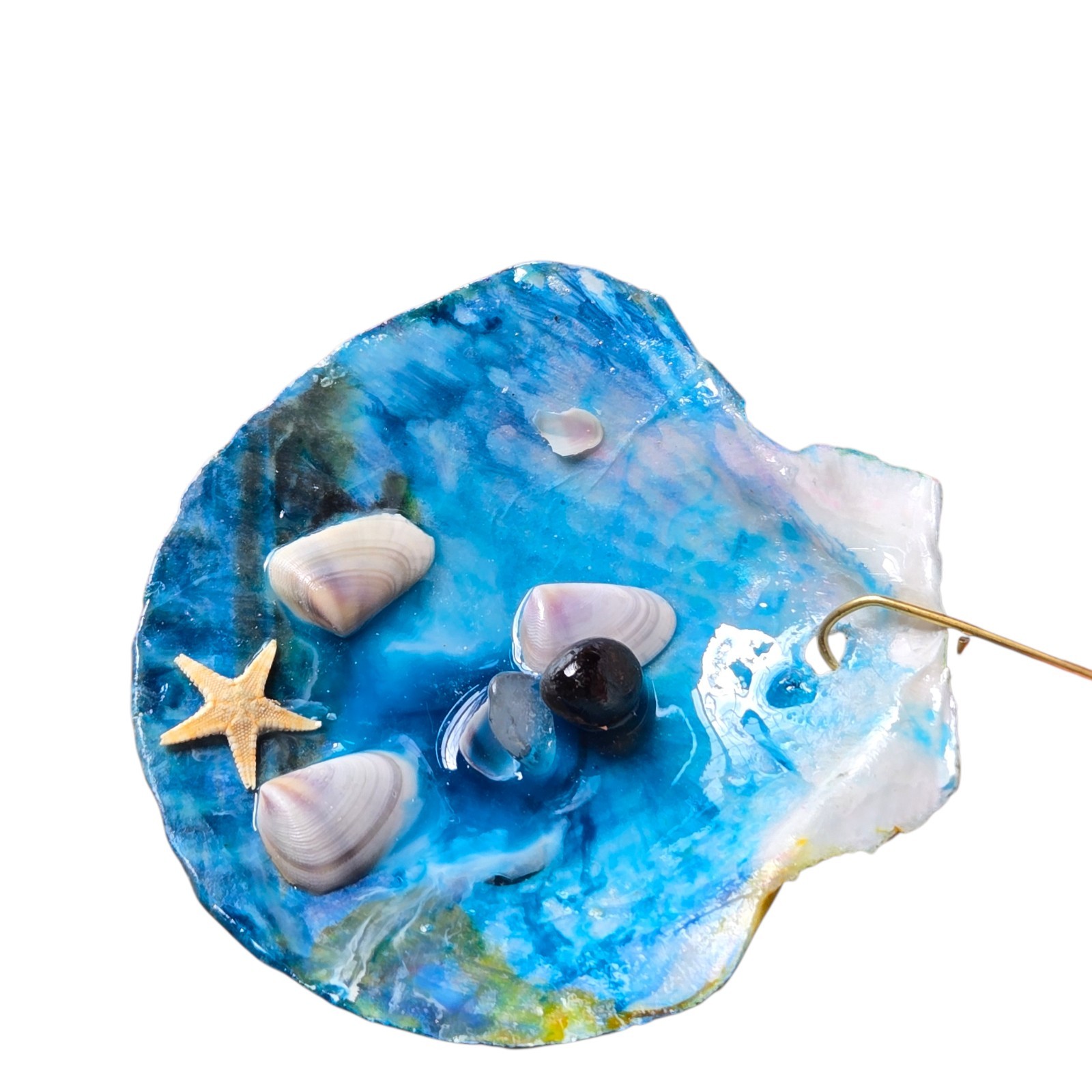 Handmade Alcohol Ink Seashell Decor Resin Sealed Starfish Coastal Boho Ornament gallery