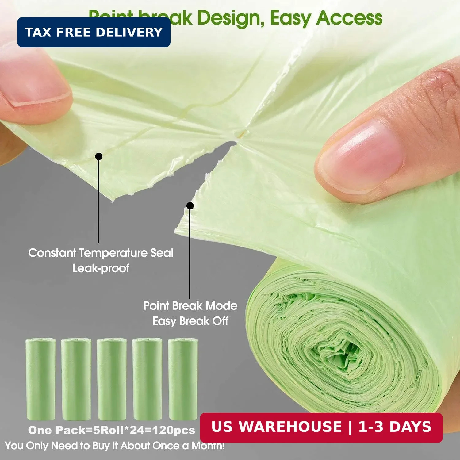 120 Counts Mini Garbage Bags, 1.2 Gallon Small Compostable Trash Bags, Sm gallery