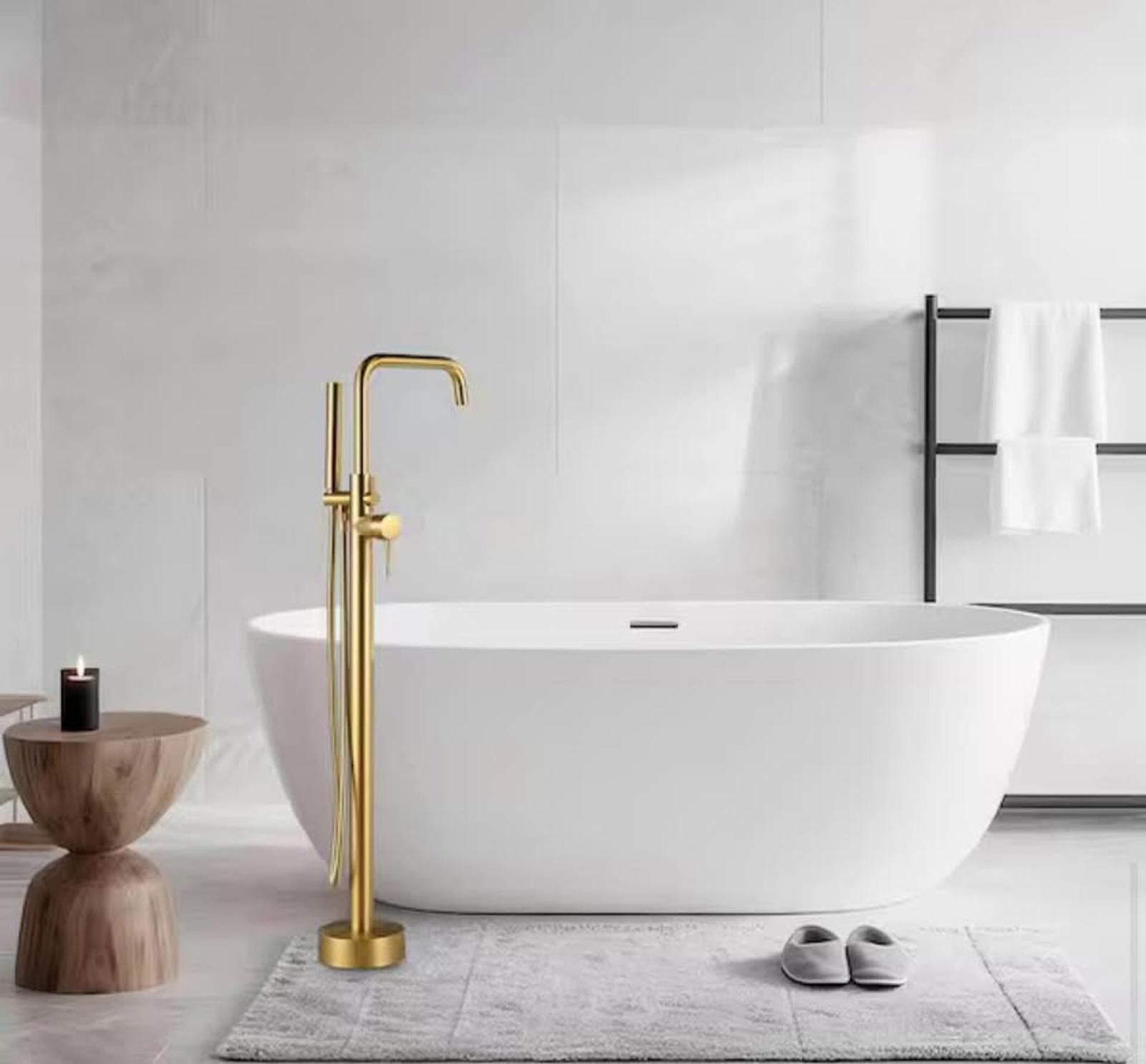 1-Handle Floor Mount Freestanding Faucet Bathtub Filler Brushed Gold gallery