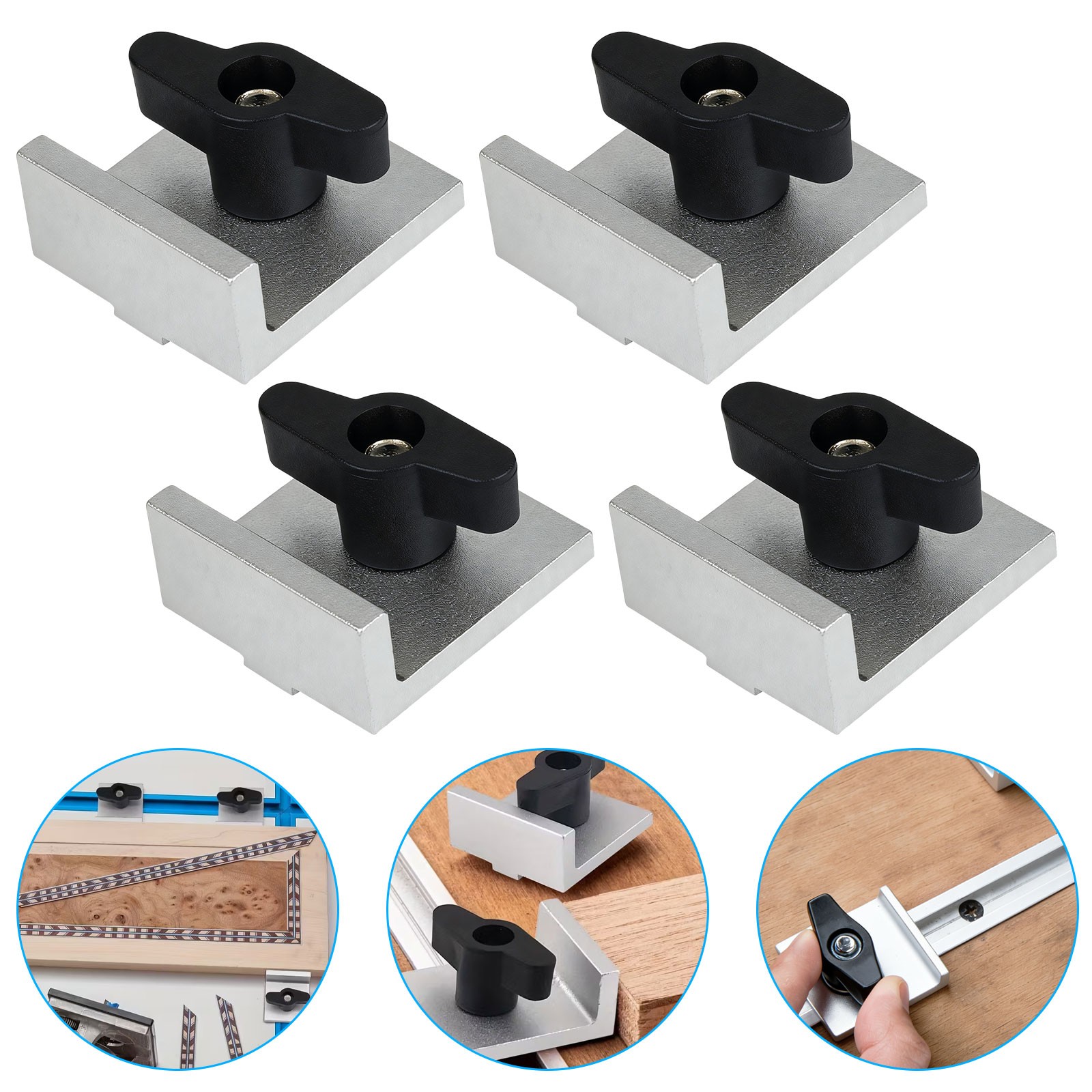 T-Track Stop Kit 4PCS Bi-Directional Fence Stop Block Aluminum Woodworking Tool gallery