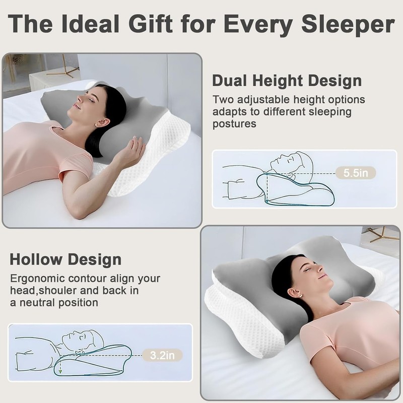 Luxury Cooling Side Sleeper Pillow with 2 Heights - Ideal for Neck Pain Relief gallery