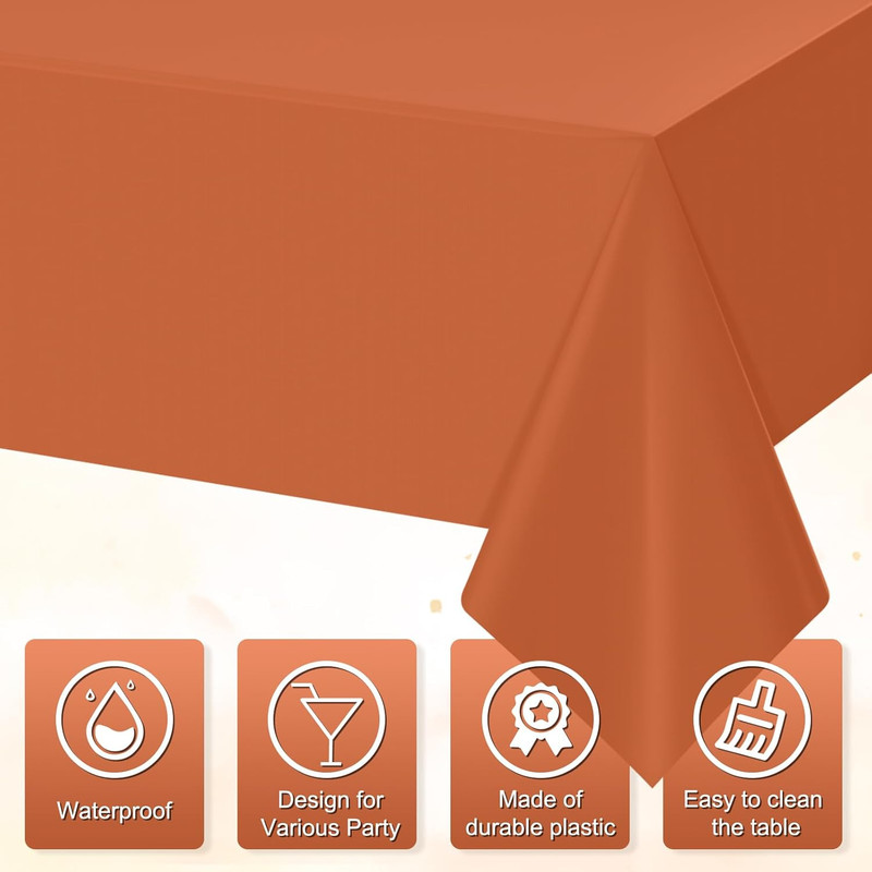 3Pcs Orange Tablecloths for Rectangle Tables,Disposable Plastic Table Cloth,Wate gallery