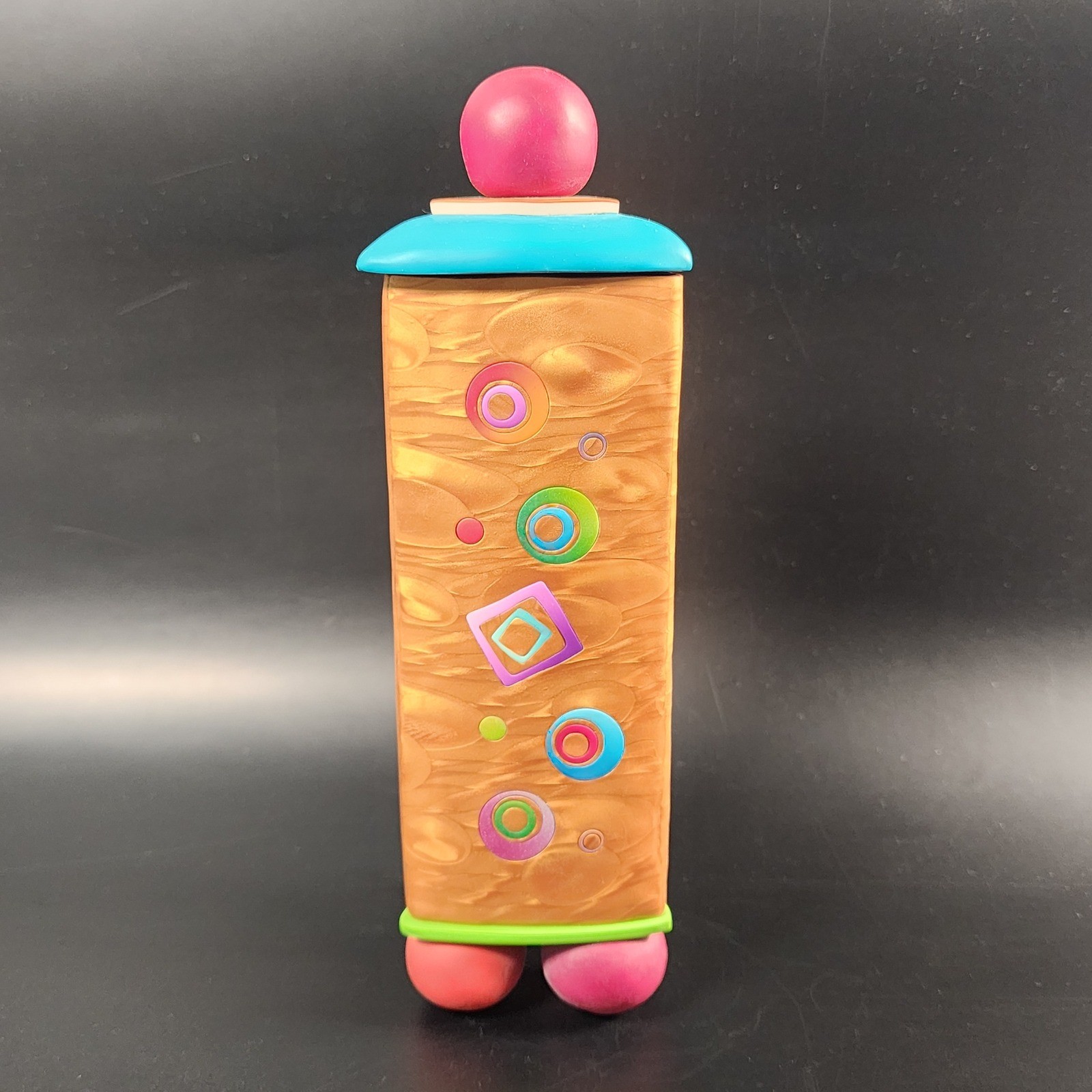Harriet Smith Polymer Clay Whimsical Triangular Vessel Box Geometric 9.5in gallery