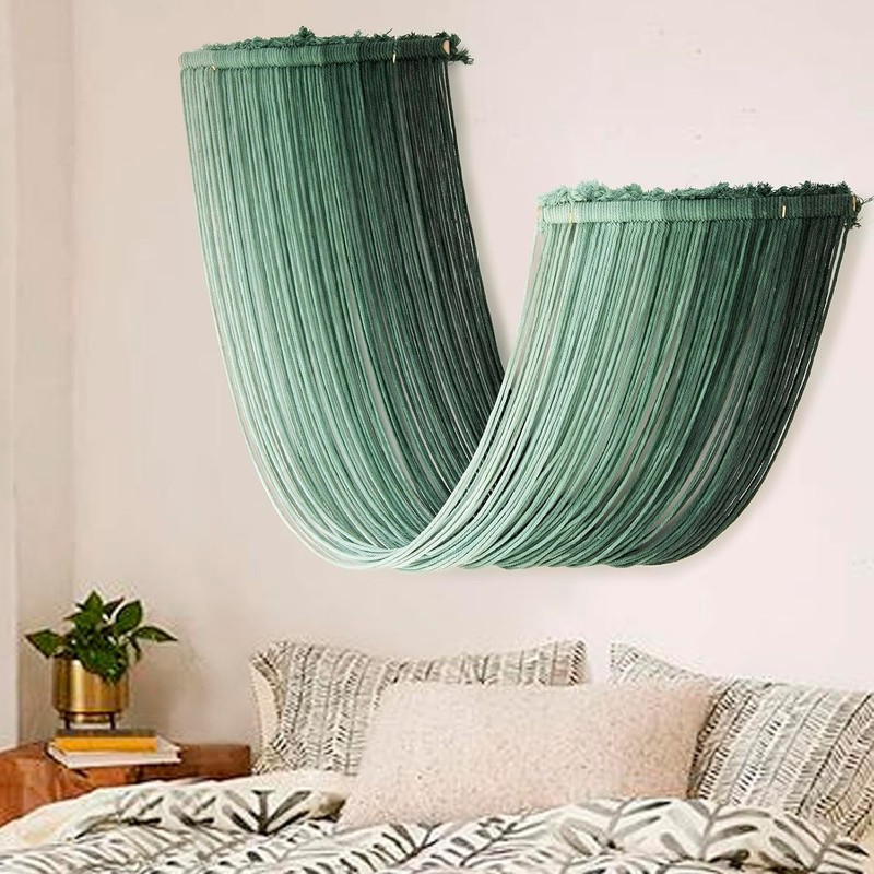 Macrame Wall Hanging Green Yarn Wall Art Boho Decor Textile Tassel Cord Bohemian gallery